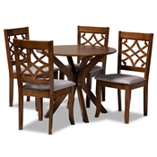 Baxton Studio Elena Modern and Contemporary Grey Fabric Upholstered and Walnut Brown Finished Wood 5-Piece Dining Set
